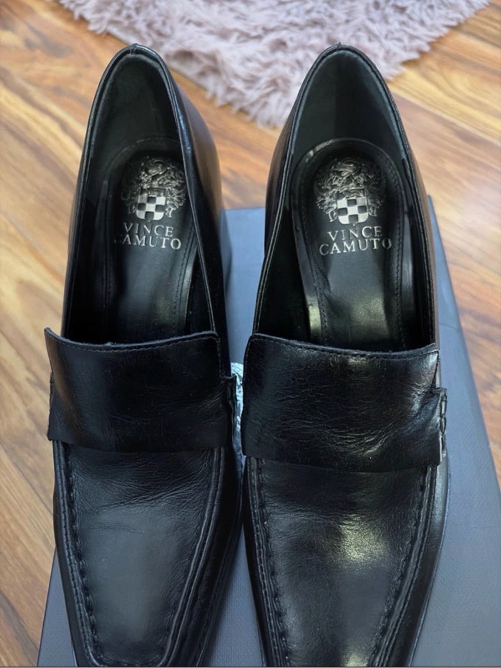 Vince Camuto Black Leather Square-Toe Slip-On Loafers - Picture 5 of 5